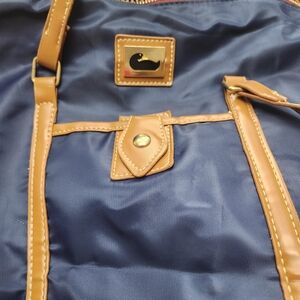 Elegant Blue and Tan Tote Bag